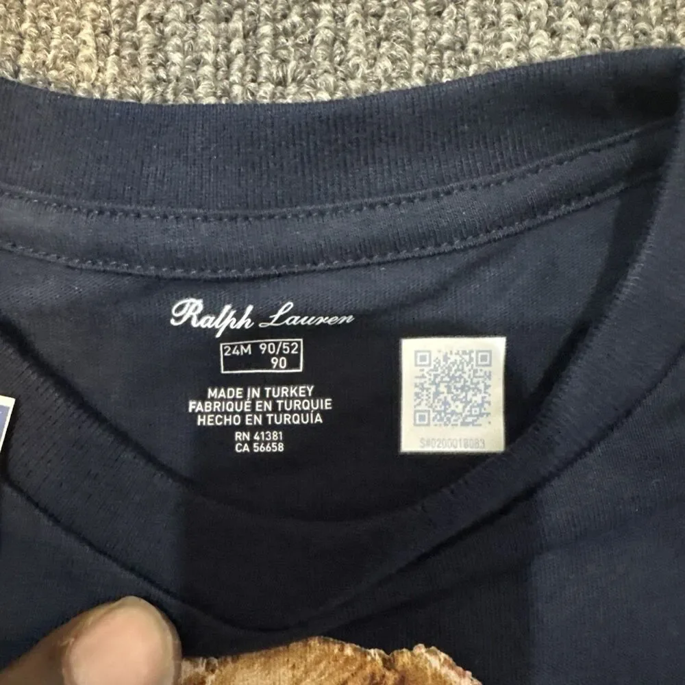NWT, Boys POLO RALPH LAUREN Navy Short Sleeved Polo Bear T-Shirt. Size 24M